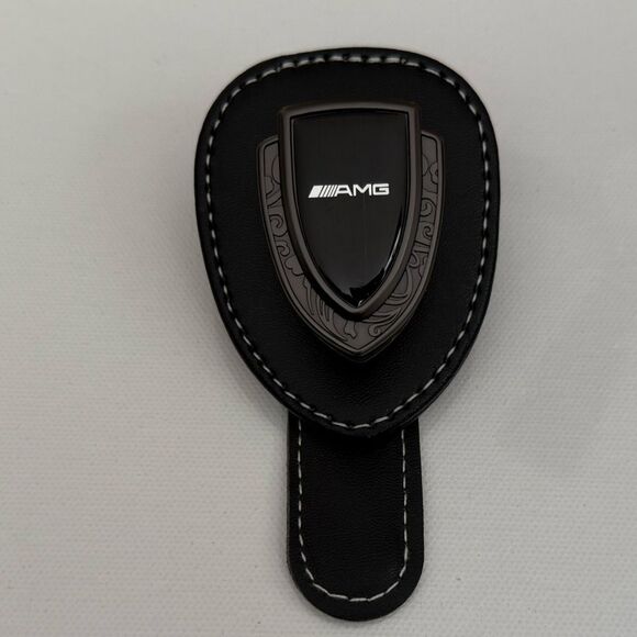 AMG Mercedes Sunglass Holder for Car with Logo Black PU Leather NWT - Picture 1 of 10